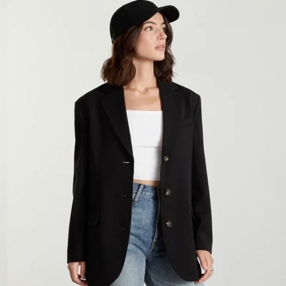 EVERLANE The '80's Italian Wool Blend Oversized 3-Button Blazer in Black - 4 - Picture 1 of 11
